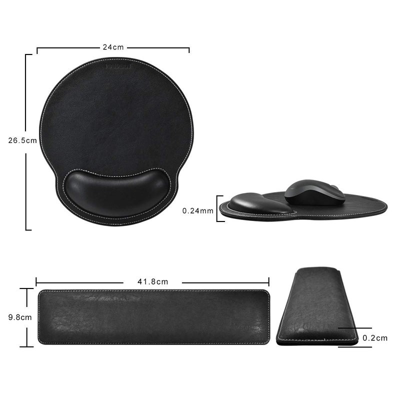MAIDERN Keyboard Wrist Rest and Mouse Wrist Rest Pad PU Leather, Memory Foam Set for Computer/Laptop/Mac, Durable & Comfortable & Lightweight for Easy Typing & Pain Relief - Black - Image 2